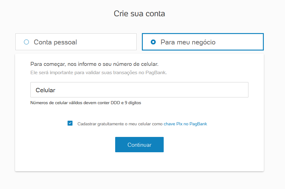 Crie sua conta