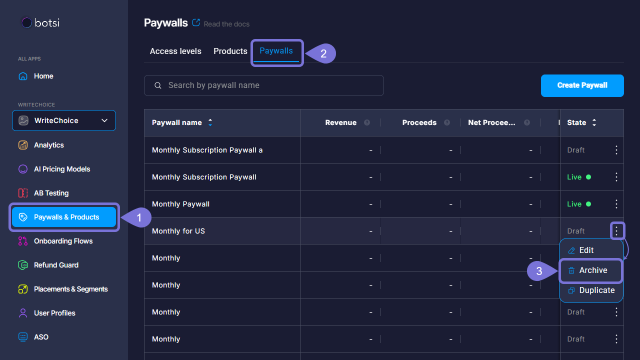 Image showing the Archive button